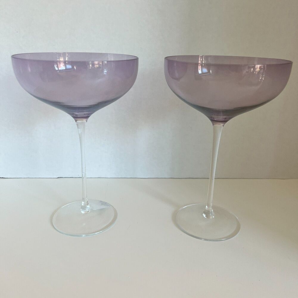 2 pottery barn Krosno Poland Margarita Wine Glasses cocktail 8" amethyst purple